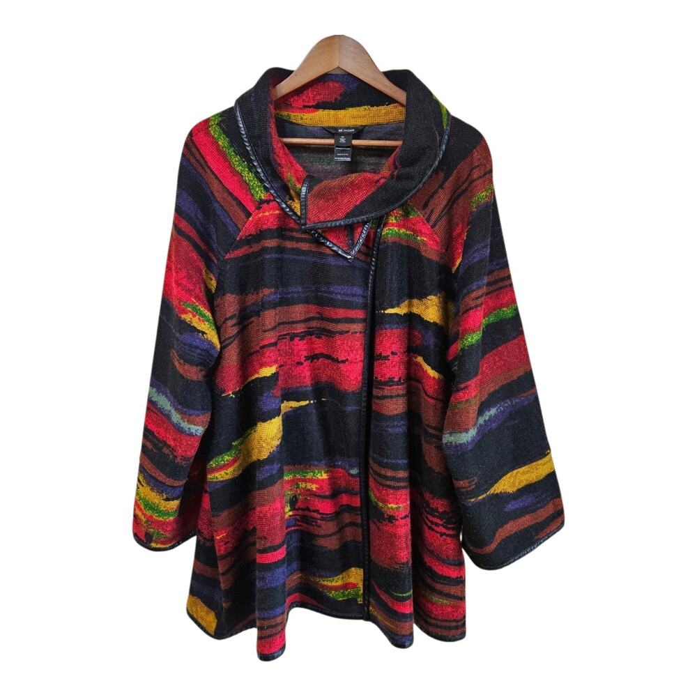 ALI MILES Women's Plus 3X Jacket Aztec Bohemian Multicolor 1 Button Relaxed 56"